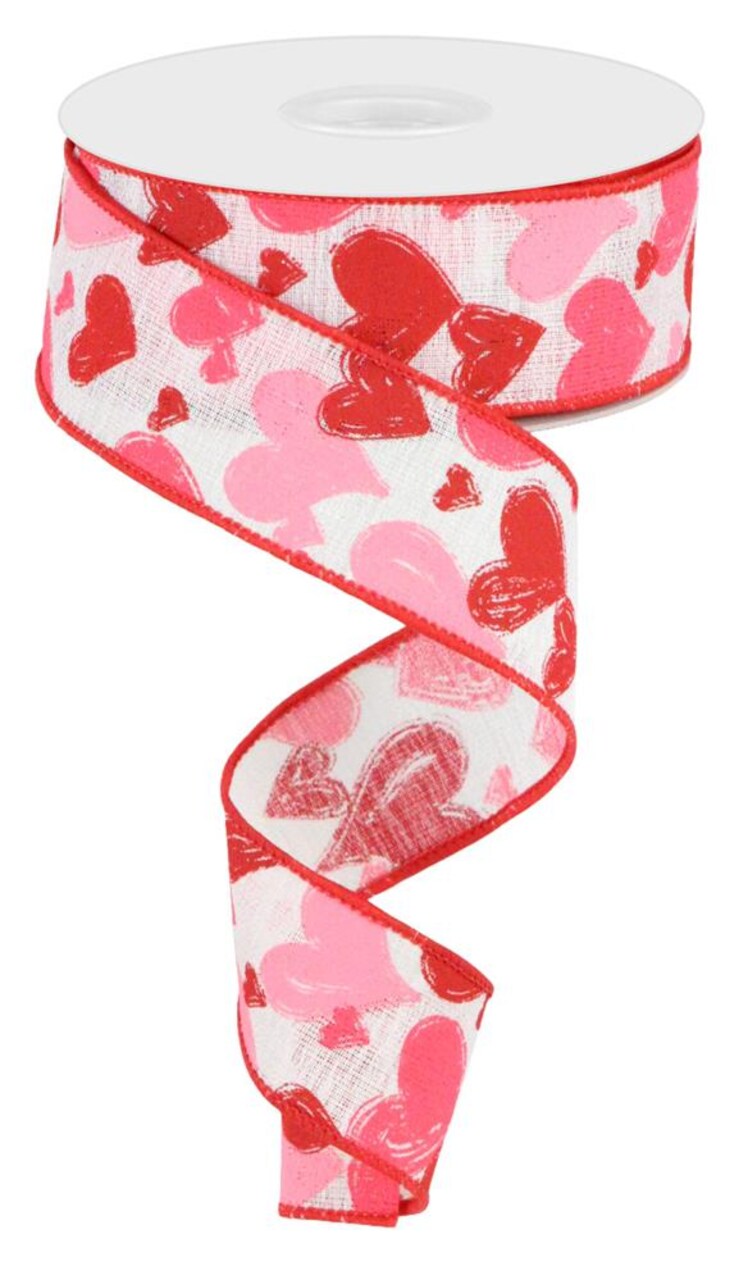 1.5" Valentine Heart Ribbon Roll – Pink Red Wired Edge (RGC199527)